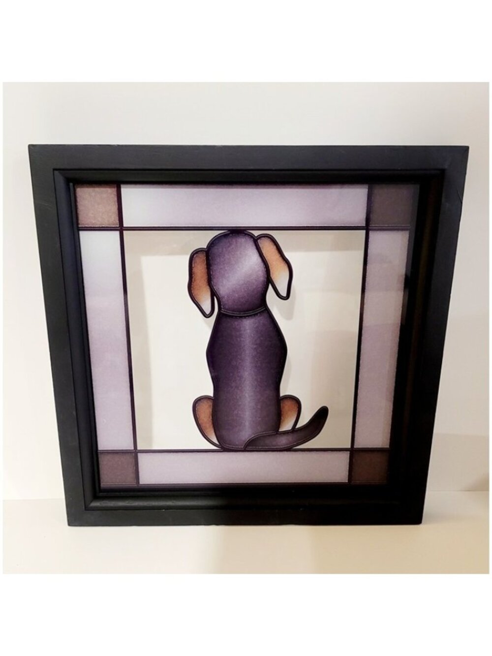 Dog Looking out a Window Stained Glass Style 10" x 10" in Picture